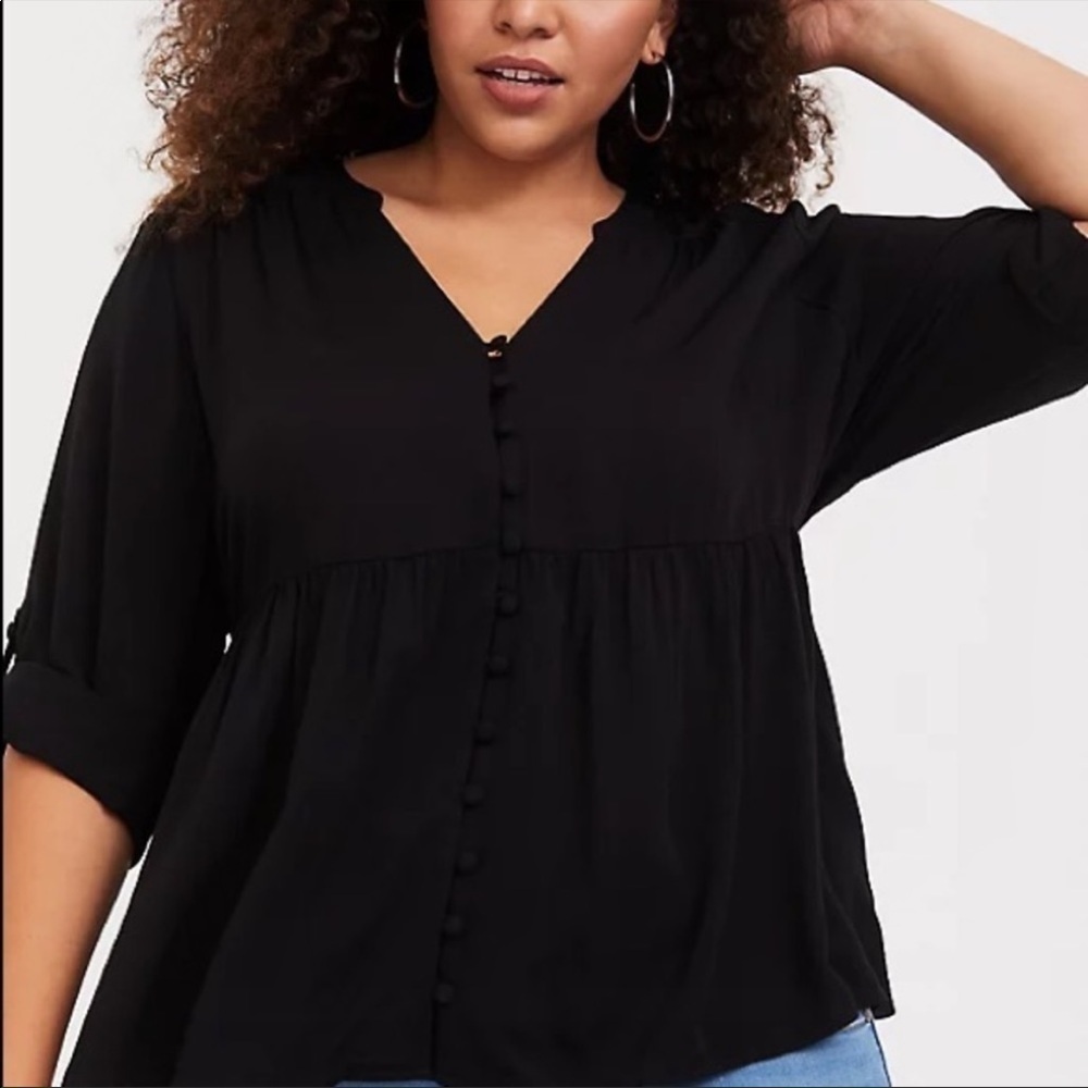 Torrid Button-Front Crop Babydoll Blouse in Black Size 2X - Picture 8 of 8